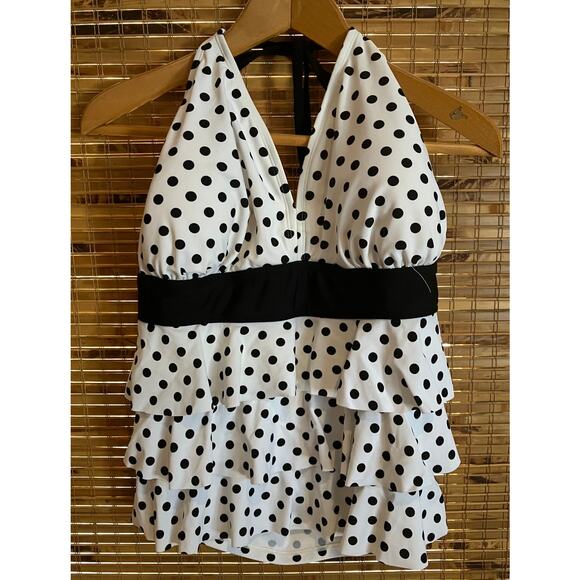 Lot of 2 Plus Size Swim Tops 16W 18W Time and Tru & Catalina‎ Polka Dot Ruffle - Picture 2 of 14